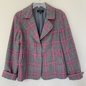 Talbots Gray and Pink Checkered Pea Coat